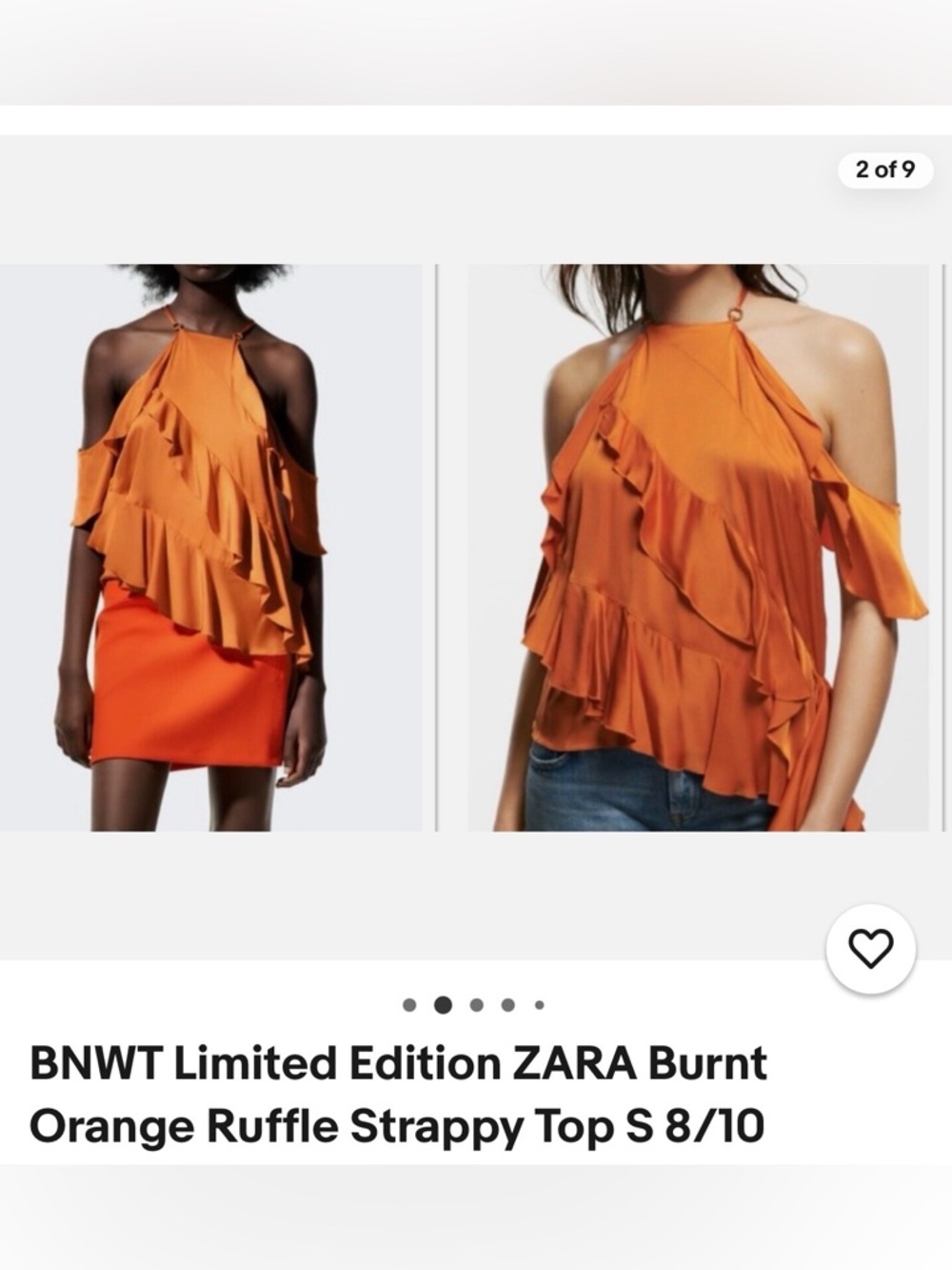 Zara Burnt Orange Ruffle Halter Cold-Shoulder Top